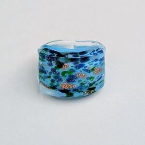 Light Blue Colorful Art Glass Ring, Size 9-9.5